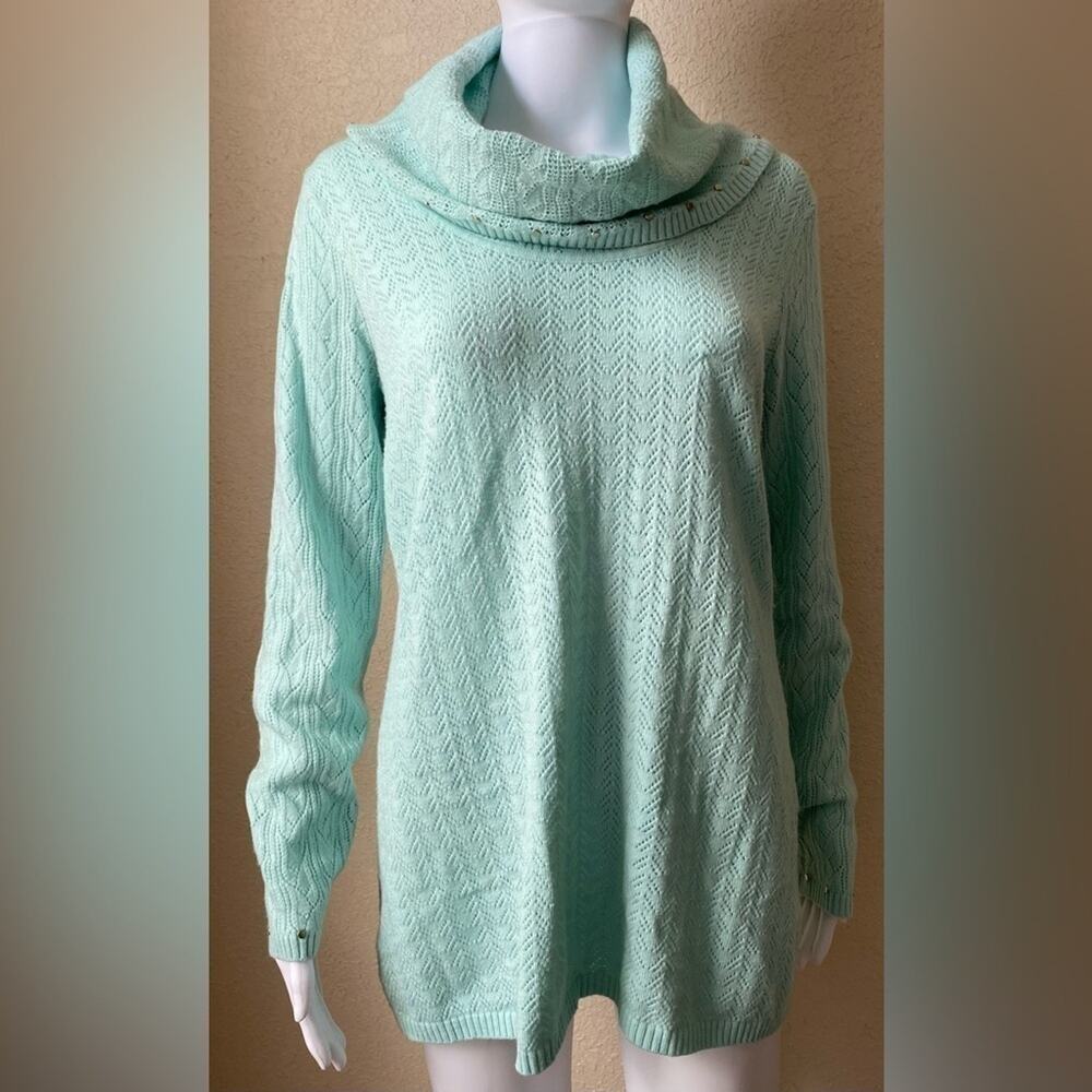 Peck & Peck | Women's Turquoise Blue Green Cowl Neck Pullover Sweater | Small